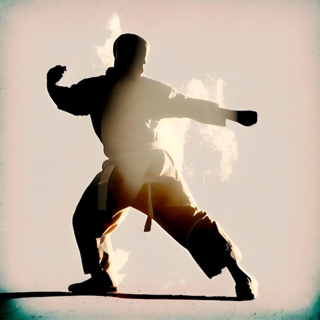 Silhouette di un karateka su uno sfondo astratto colorato