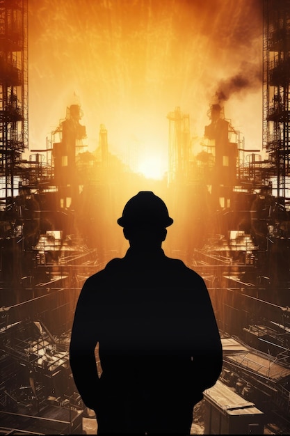 Silhouette di un operaio edile industriale