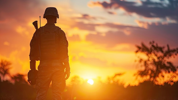 Silhouette di un soldato al tramonto