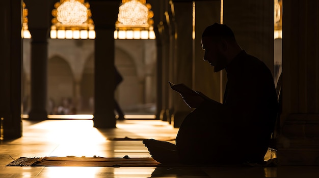 Silhouette di un uomo che legge il Corano