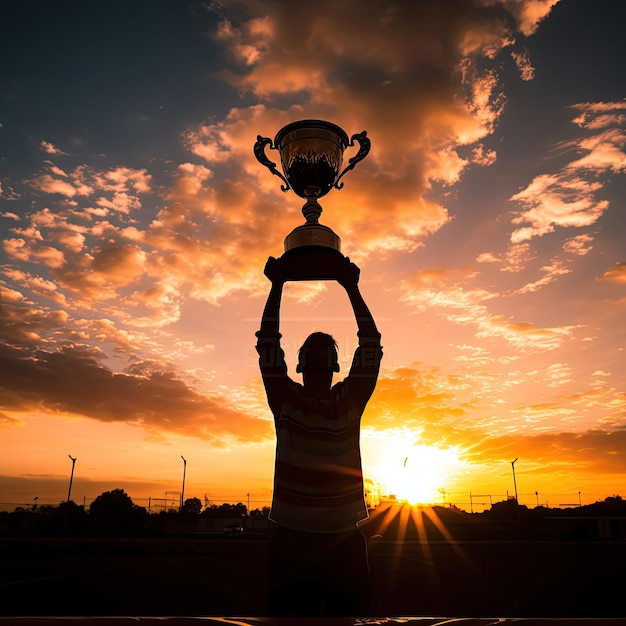 Silhouette di un uomo che tiene il trofeo