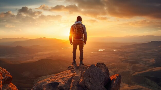 Silhouette di un uomo in cima a una montagna