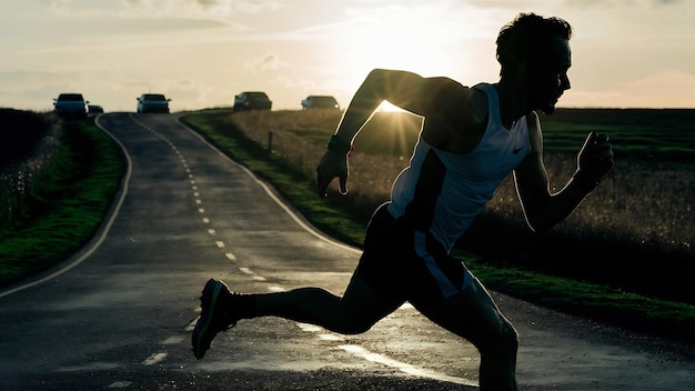 Silhouette di un uomo in corsa sulla strada