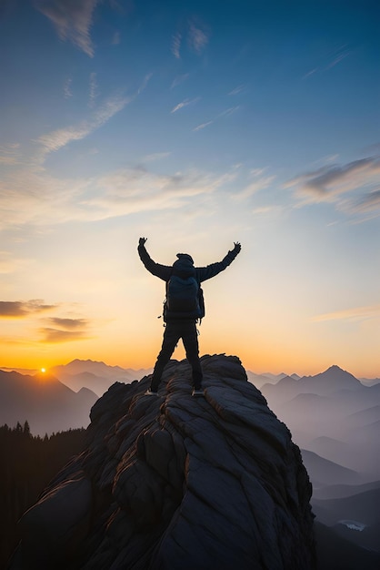 Silhouette di un uomo sulla cima della montagna