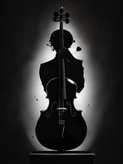 Silhouette di un violoncellista con il violoncello