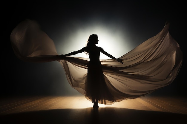 silhouette di una ballerina elegante in abito bianco