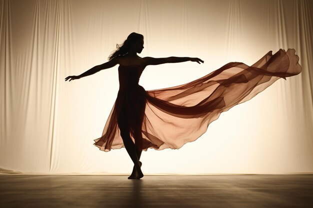 silhouette di una ballerina elegante in abito bianco