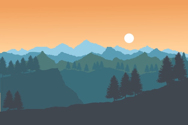 Silhouette di una collina di montagna sullo sfondo di una foresta panoramica
