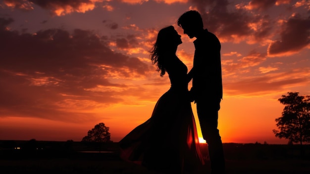 Silhouette di una coppia innamorata al tramonto