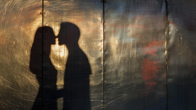 Silhouette di una coppia innamorata all'ombra del sole