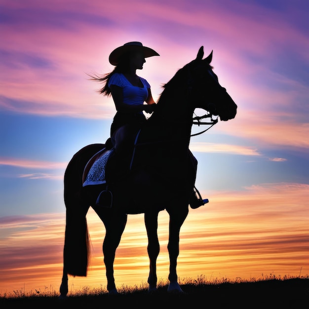 silhouette di una donna con un cavallo al tramonto silhouettes di una donna with a horse al tramonto