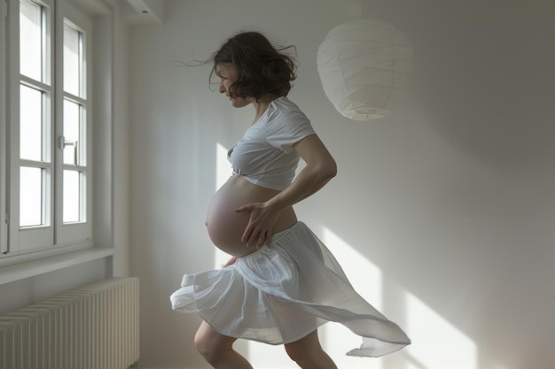 silhouette di una donna incinta che si aggrappa alla pancia in mezzo a morbide sfumature pastello