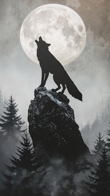 Silhouette di una volpe che ulula alla luna