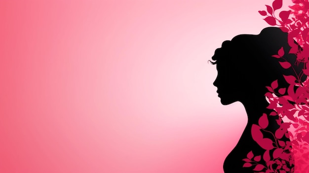 Silhouette donna con effetto floreale su sfondo rosa isolato