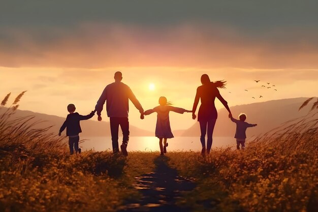 Silhouette famiglia felice con i bambini