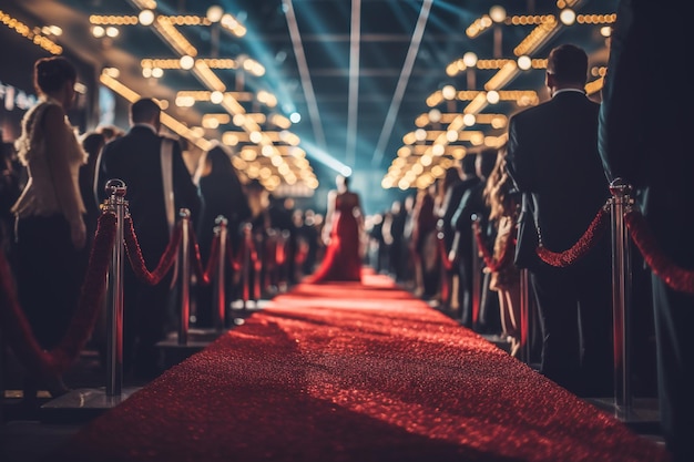 Silhouette femminile in un vestito rosso sul tappeto rosso della riunione delle celebrità del cinema