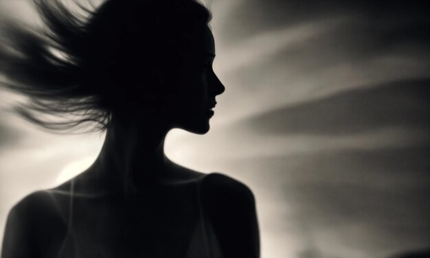 Silhouette in movimento sfocato di una ragazza con i capelli lunghi ai generativo
