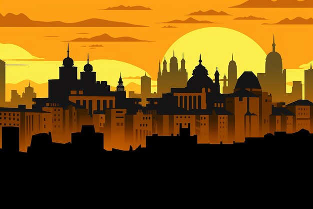 silhouette moschea illustrazione tramonto sfondo ramadan