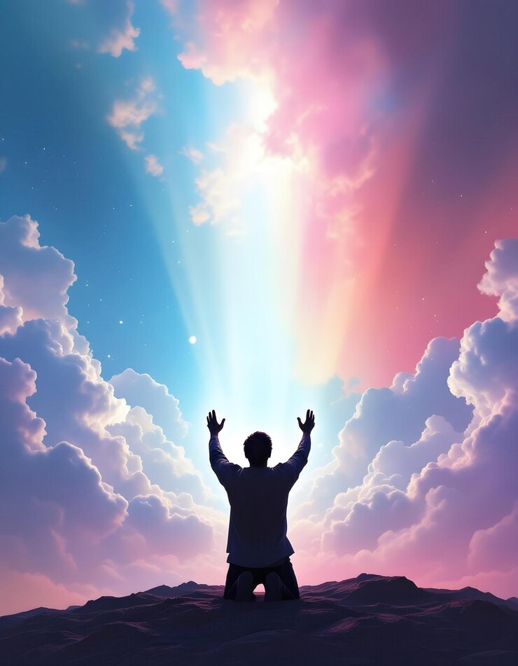 Silhouette of Man Praying at Sunrise