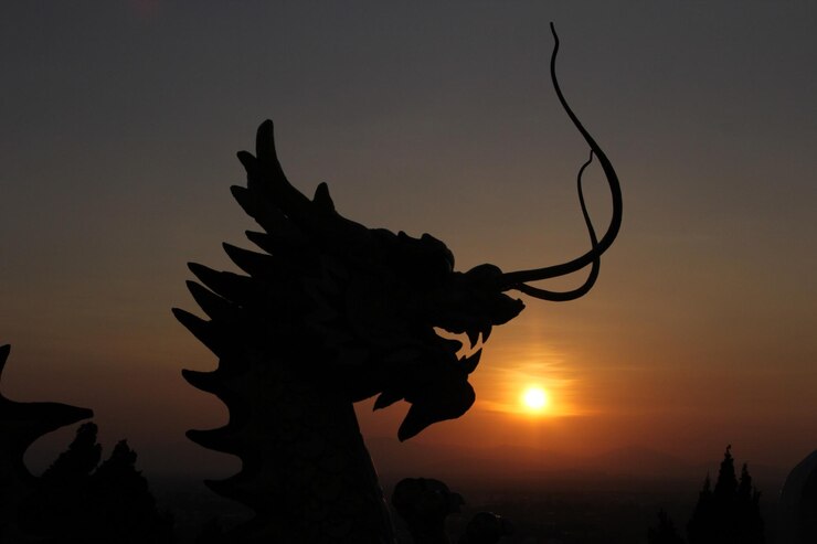 Photo silhouette statue against sky during sunset