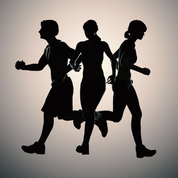 Silhouette uomo e donne che corrono insieme