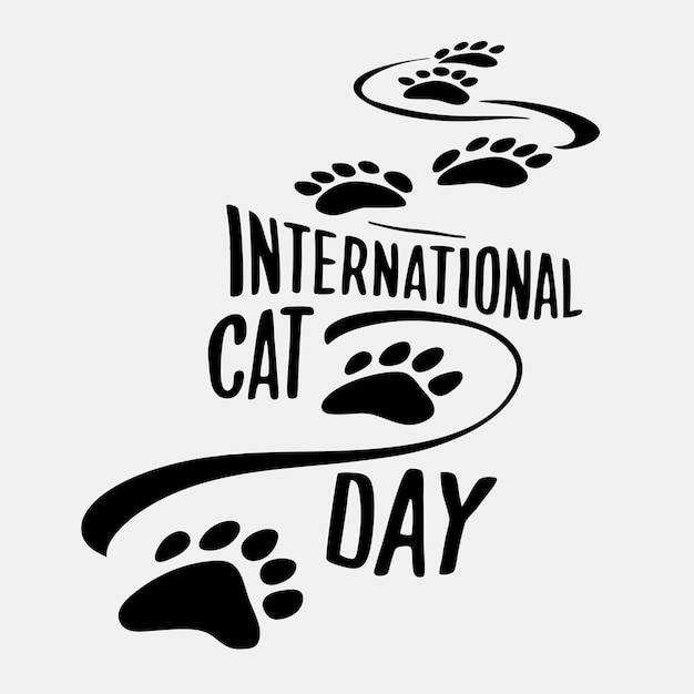 Silhouette Vector Art of Paws e testo Happy International Cat Day su sfondo bianco