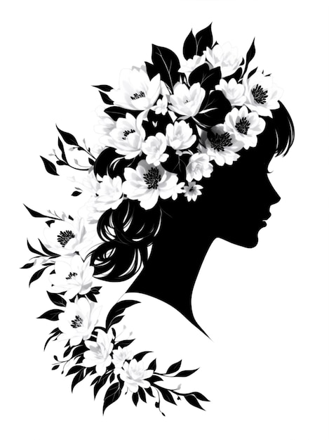 Silhoutte della ragazza delle donne con i fiori per il logo del salone di bellezza o per lo sfondo dell'invito di nozze