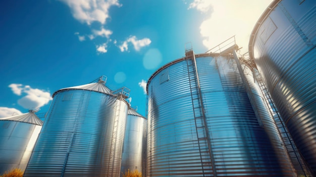 Silos per cereali in campagna con vista cielo