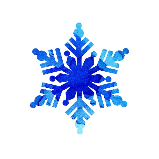 Siluetta blu di pittura ad acquerello di un fiocco di neve. Buon Natale e Felice Anno nuovo. Illustrazione invernale per il design. Isolato su sfondo bianco.