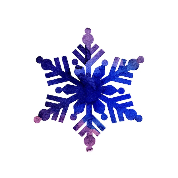 Siluetta blu lilla di pittura ad acquerello di un fiocco di neve. Buon Natale e Felice Anno nuovo. Illustrazione invernale per il design. Isolato su sfondo bianco.