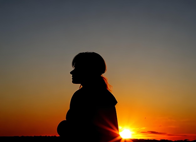 Siluetta della donna che guarda il sole in un tramonto