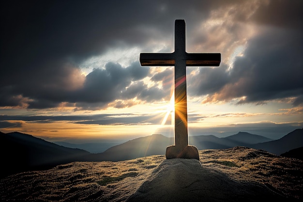 Siluetta di una chiesa trasversale al vertice di una montagna AI generativa della collina