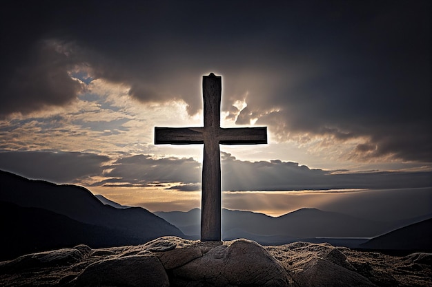 Siluetta di una chiesa trasversale al vertice di una montagna AI generativa della collina