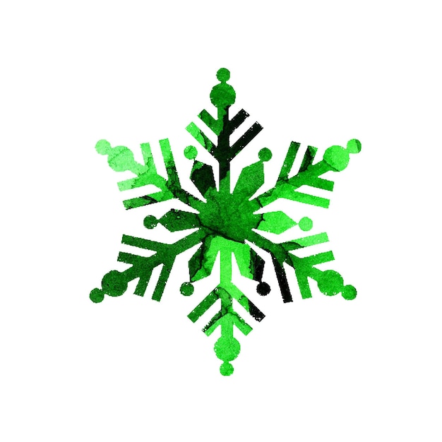 Siluetta verde di pittura ad acquerello di un fiocco di neve. Buon Natale e Felice Anno nuovo. Illustrazione invernale per il design. Isolato su sfondo bianco.