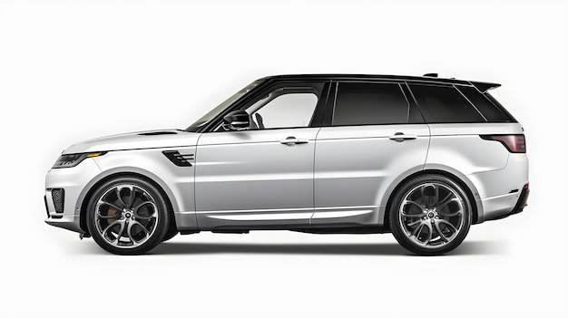 Silver Range Rover Sport è mostrato su uno sfondo bianco.