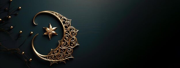 Simboli d'oro festivi per l'evento religioso islamico musulmano del Ramadan Sfondio monocromatico scuro