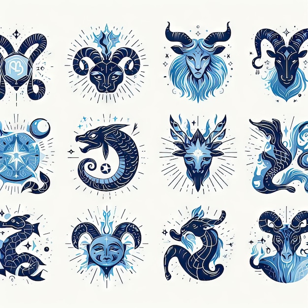 Simboli dei segni zodiacali nel design blu