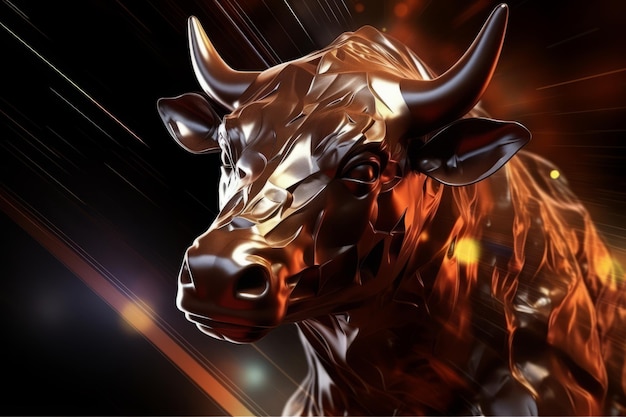 Simbolo a testa di toro dorata che rappresenta le tendenze del mercato finanziario mercato delle criptovalute