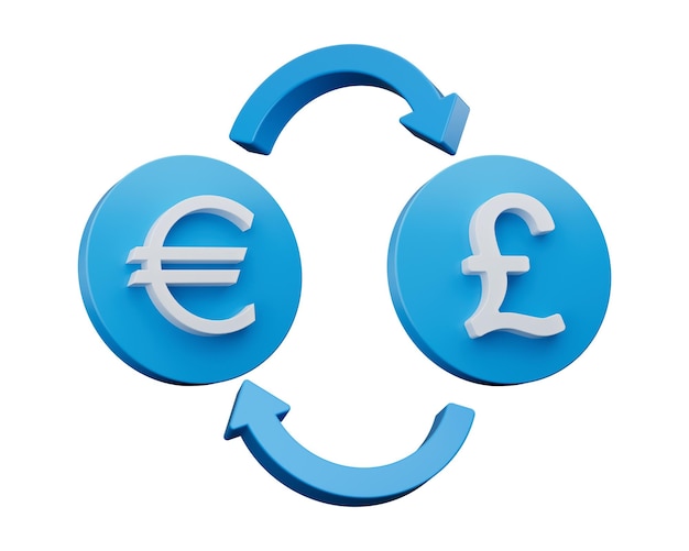 Simbolo bianco dell'euro e della lira 3d sulle icone blu arrotondate con l'illustrazione 3d delle frecce