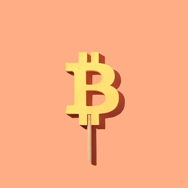 Simbolo Bitcoin con stecca gelato Concetto creativo di mining di criptovalute e finanza tecnologia digitale ed economia