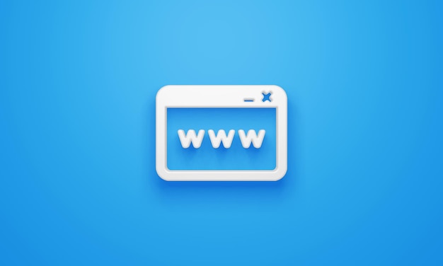 Simbolo del browser www minimo su sfondo blu rendering 3d