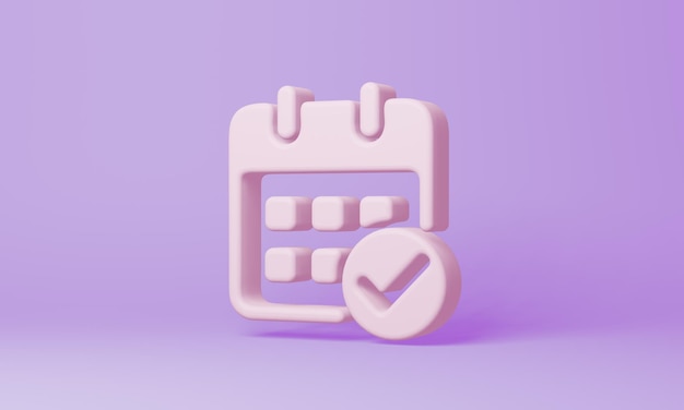 Simbolo del calendario di controllo minimo su sfondo viola rendering 3d