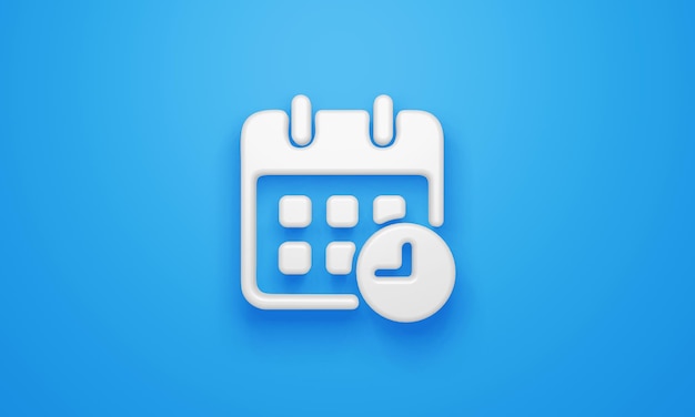Simbolo del calendario orologio minimo su sfondo blu rendering 3d