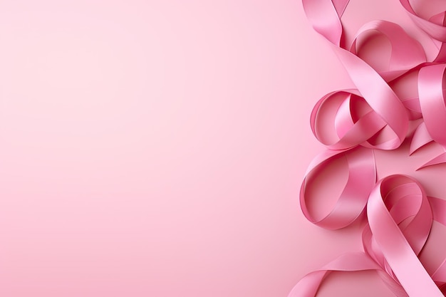 Simbolo del cancro al seno con nastro rosa su sfondo rosa