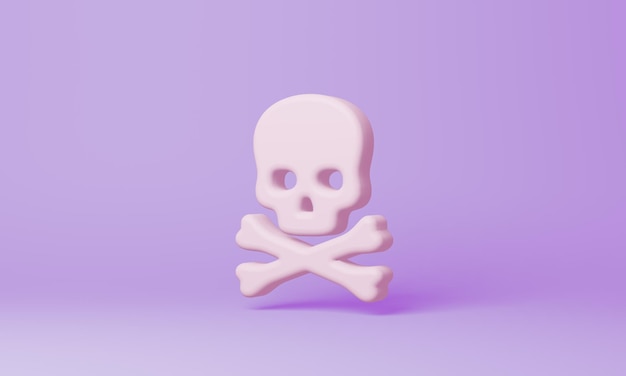 Simbolo del cranio minimo su sfondo viola rendering 3d