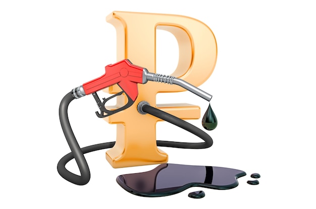 Simbolo del rublo con ugello della pompa del carburante Produzione di petrolio e concetto di trading 3D rendering