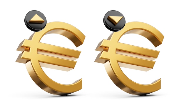 Simbolo dell'euro 3d in oro su illustrazione 3d bianca