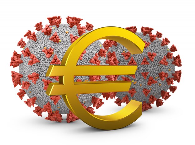 Simbolo dell'euro e coronovirus