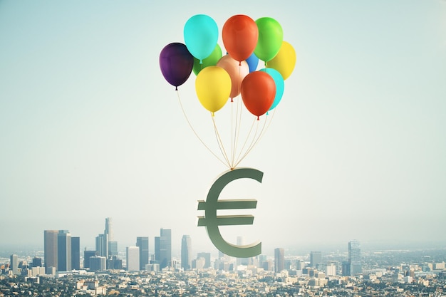 Simbolo dell'euro volante su palloncino a colori