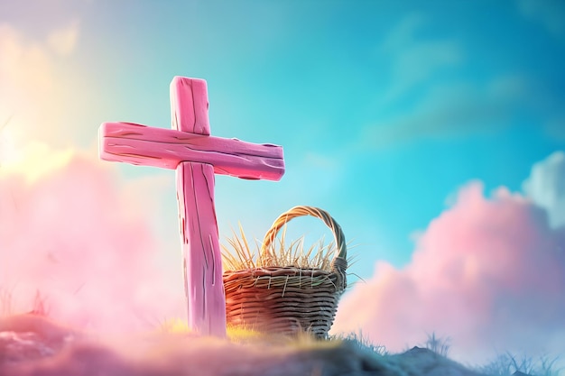 Simbolo della croce di Gesù con ornamenti di Pasqua Saluti di Pasqua